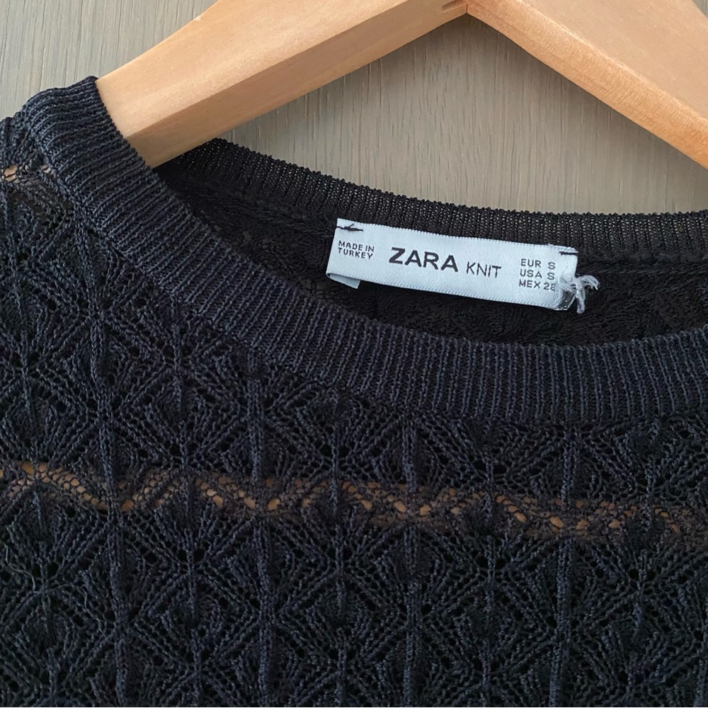 Zara pointelle knit cropped sweater black - Picture 7 of 7